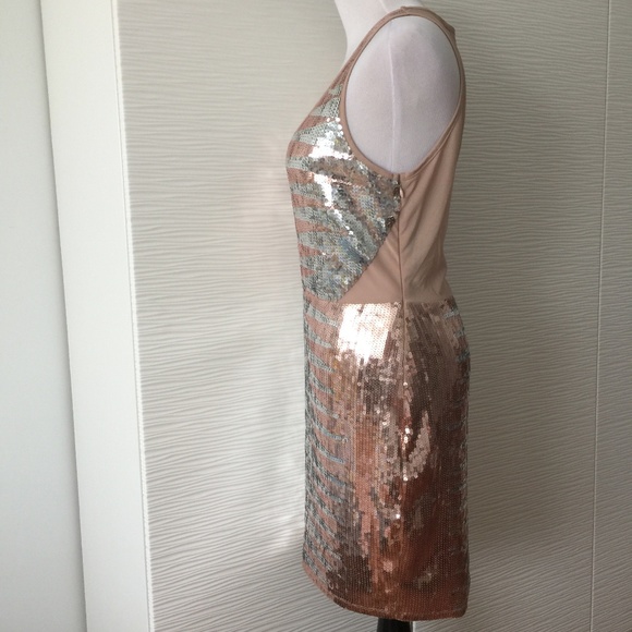 Bebe Rose Gold Stripped Sequin Dress - Picture 2 of 6